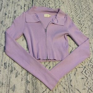 Lavender Zip-Up Cardigan